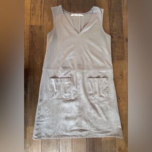 MAX STUDIO Faux Suede Ash Grey Shift Dress Y2K Preppy Fall Layering